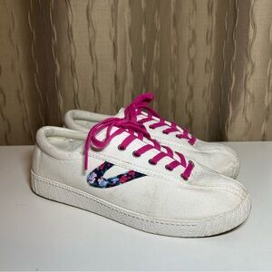 Tretorn Nylite Plus Canvas Women's 8 Sneaker White Pink Floral Comfort Fit